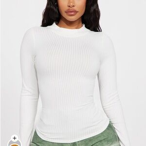 Fashion Nova White Ribbed Long Sleeve Top